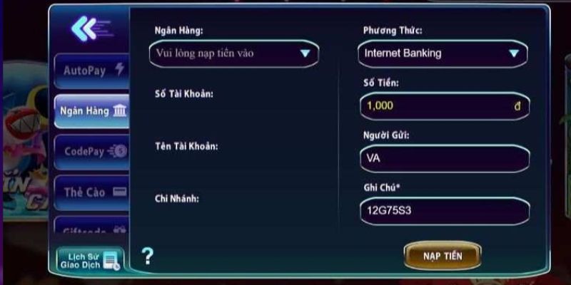 Qua vài thao tác đơn giản, người chơi đã có thể nạp tiền vào 789Club thành công